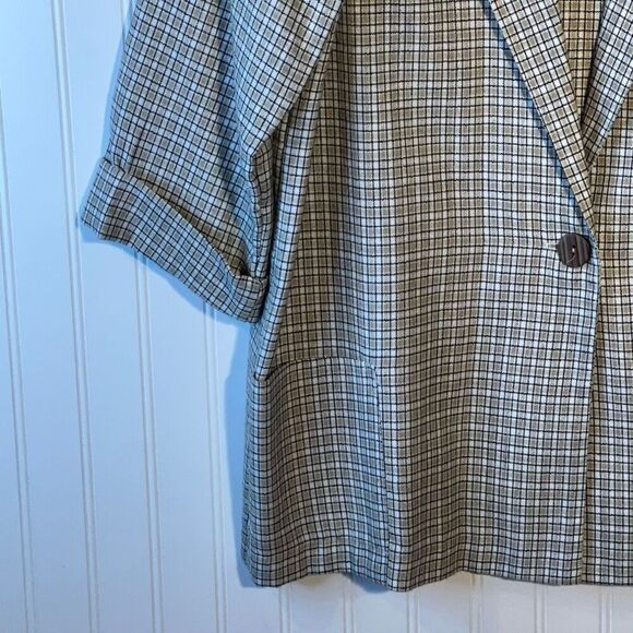 Vintage Alice Stuart One Button Blazer Jacket Women's size X-Large Tan Check - Picture 4 of 12